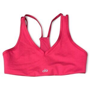 Airlift Ribbed Jump Start V-Neck Bra Pink Medium